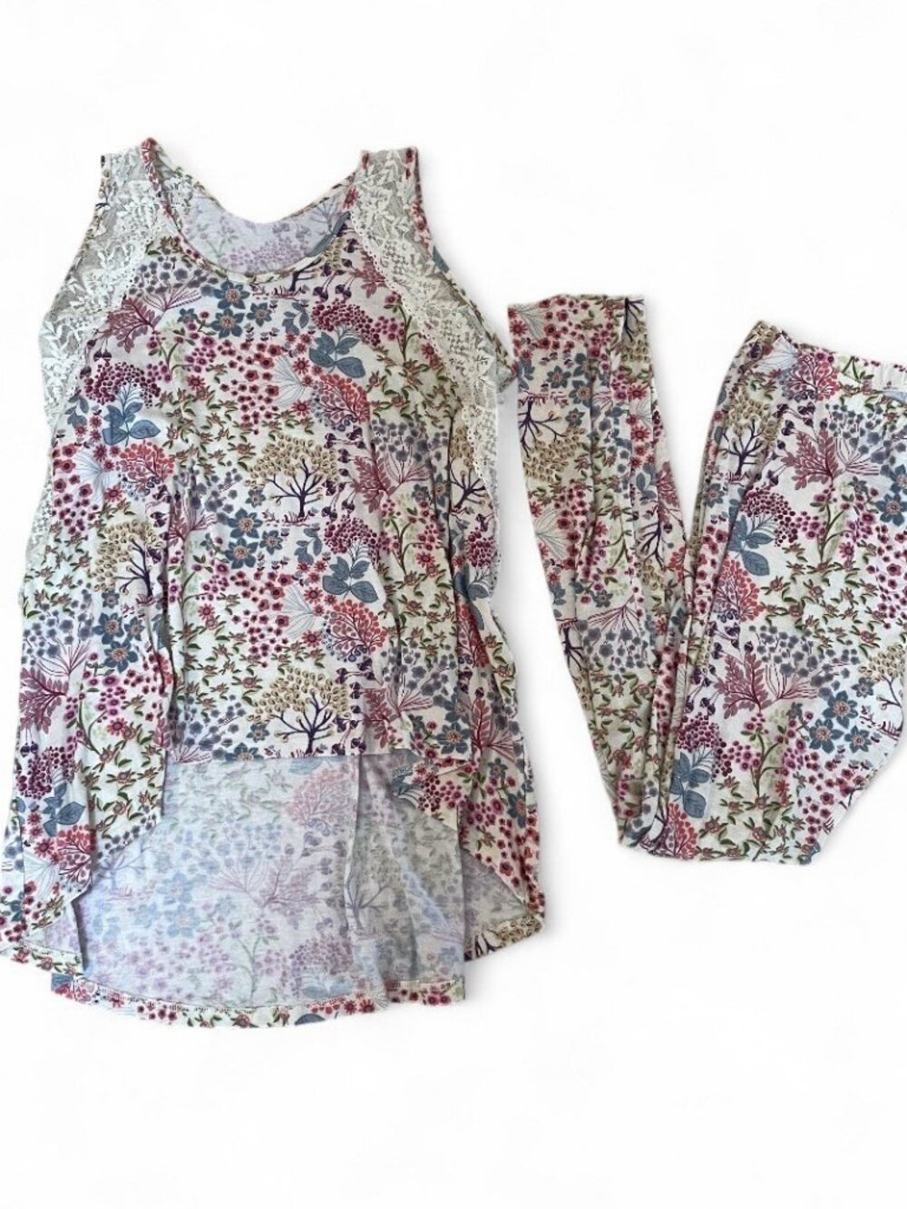 Coco La Rue 2-Piece Pajama Set Floral Lace Girly Loungewear Women’s Pajamas, L